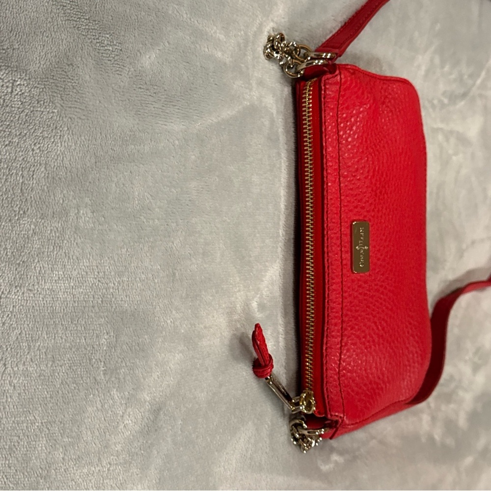 Cole Haan Red Pebbled Leather Crossbody Bag (8”x 5”) zip top closure - Picture 15 of 16